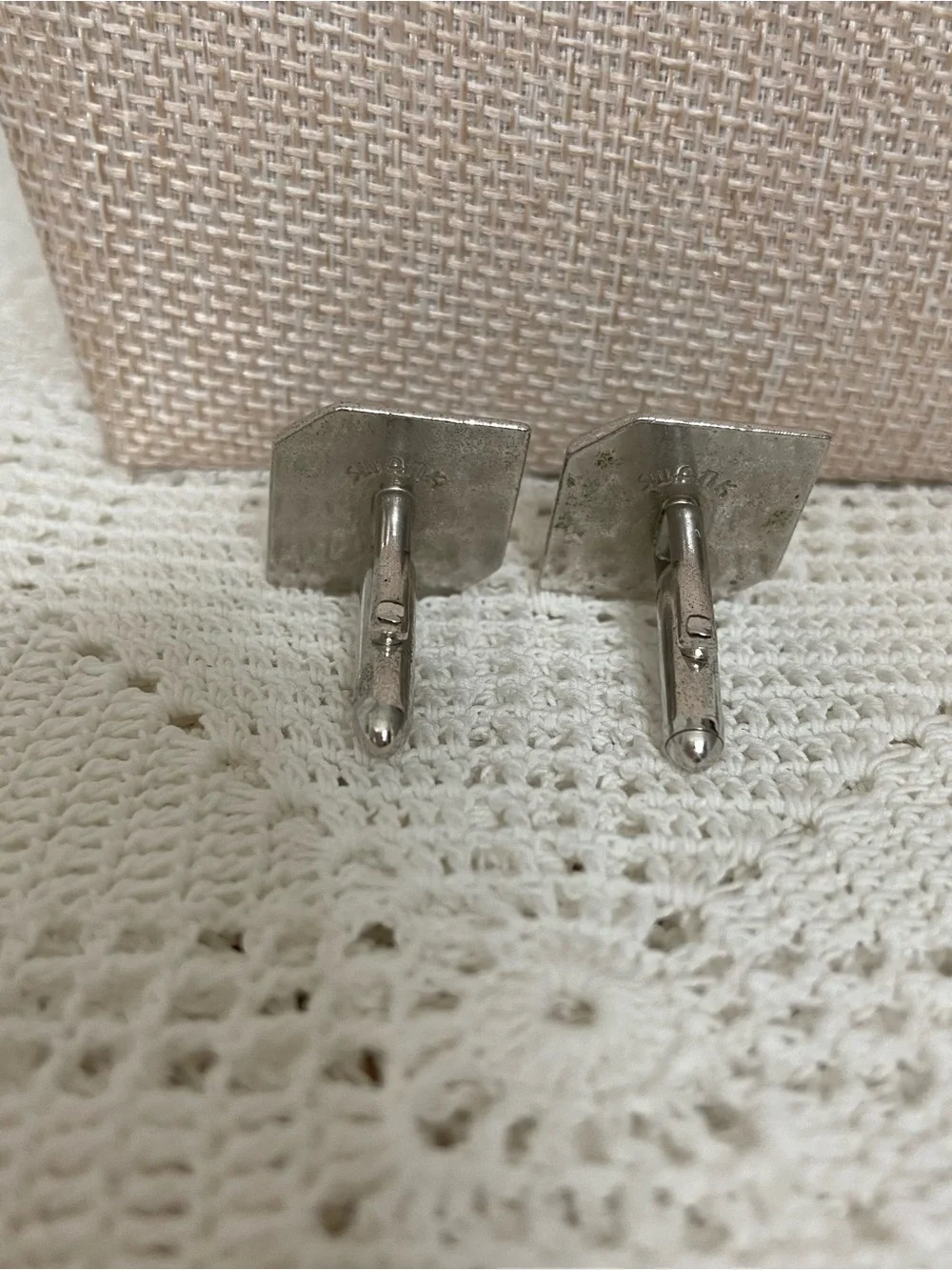 Vintage SWANK Cufflinks Initial F Black Silver Tone MCM 1950s 60s